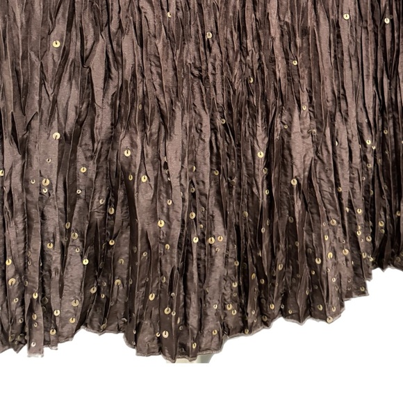 TALBOTS Petites Pure Silk Skirt Sz 10 Dark Evening Brown Crinkle Sequin Whimsy - Picture 12 of 14